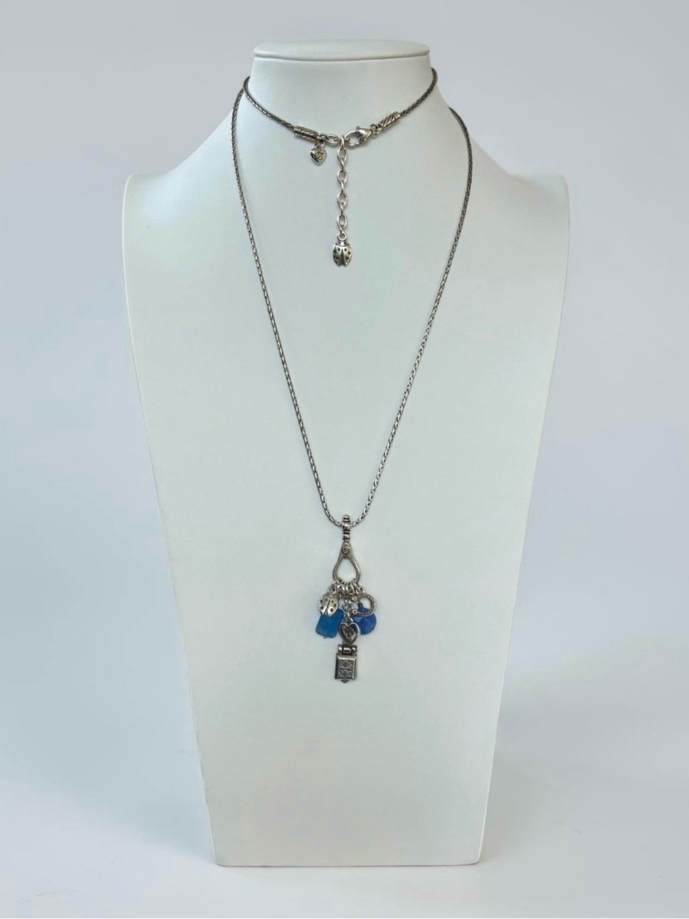Brighton Silver-Tone Blue Beaded Multi Charm Locket Necklace